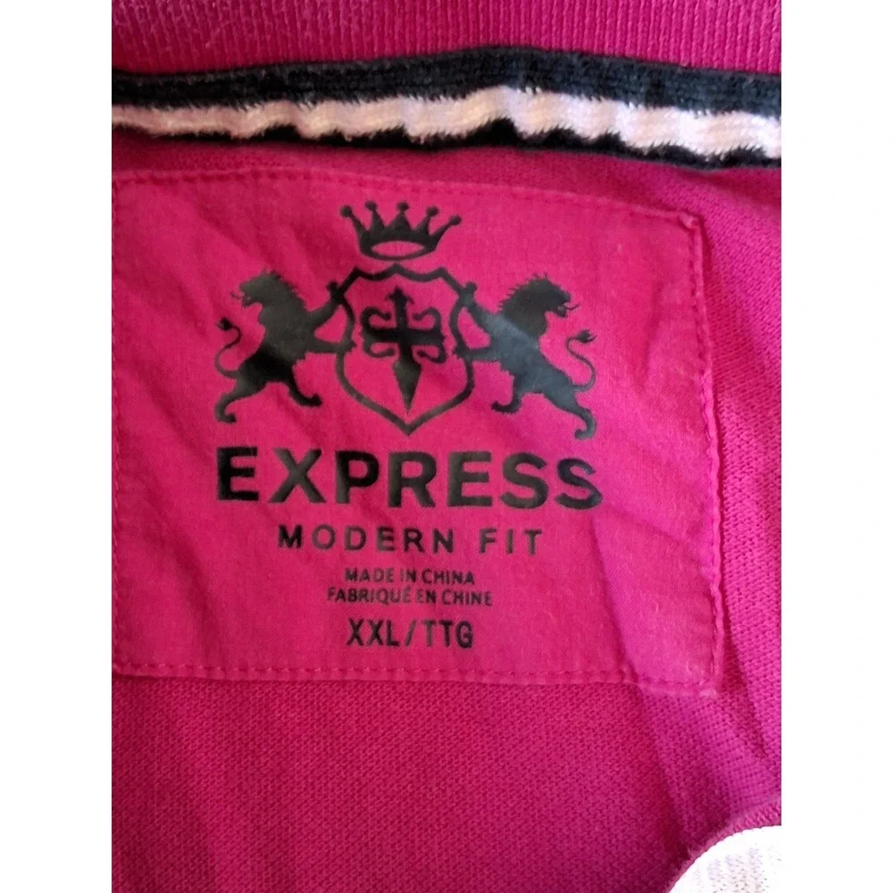 Mens XXL Express‎ Short Sleeve Polo Shirt Pink Large Lion Logo Classic - Picture 5 of 11